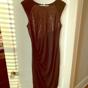 Anne Klein cocktail dress black w/ bronze sequins